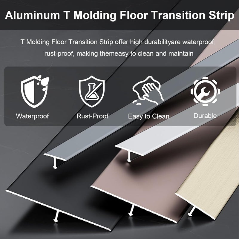 KTINITK 3Pcs Aluminum T-Molding, Floor Transition Strips, Floor Divider Trim, Threshold Strip, for Bridging Gaps Between Floors, or Between Wood Floors and Tiles (Silver 3pcs 35.4"x1.6") - Image 2